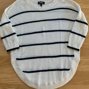 Express Off white  and black striped  knit round hem sweater
